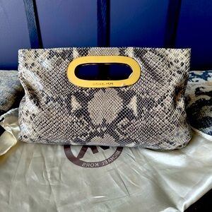 Michael Kors Embossed Leather Dark Sand Clutch